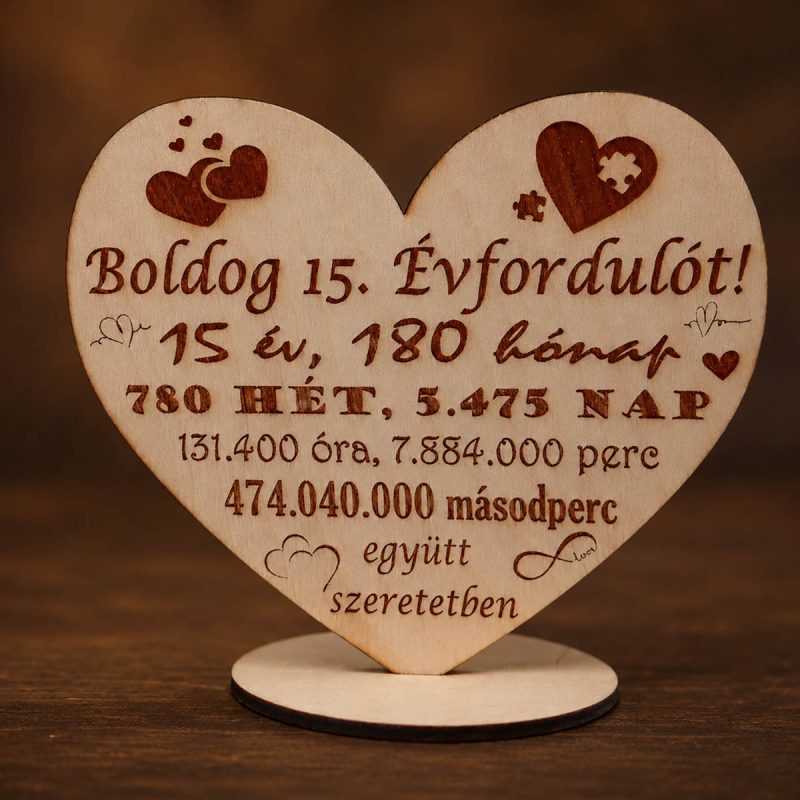 15. évfordulós ajándék szívtábla