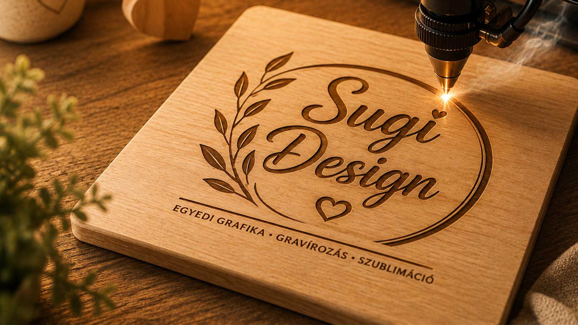 Egyedi, lézergravírozott fa ajándéktárgy készítése a Sugi Design műhelyében