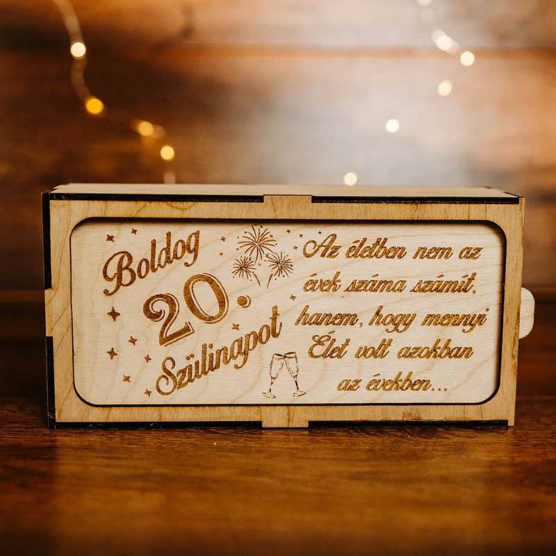 20. Születlésnapi Pálinkás pohár tartóval - ajándék egyedi felirattal
