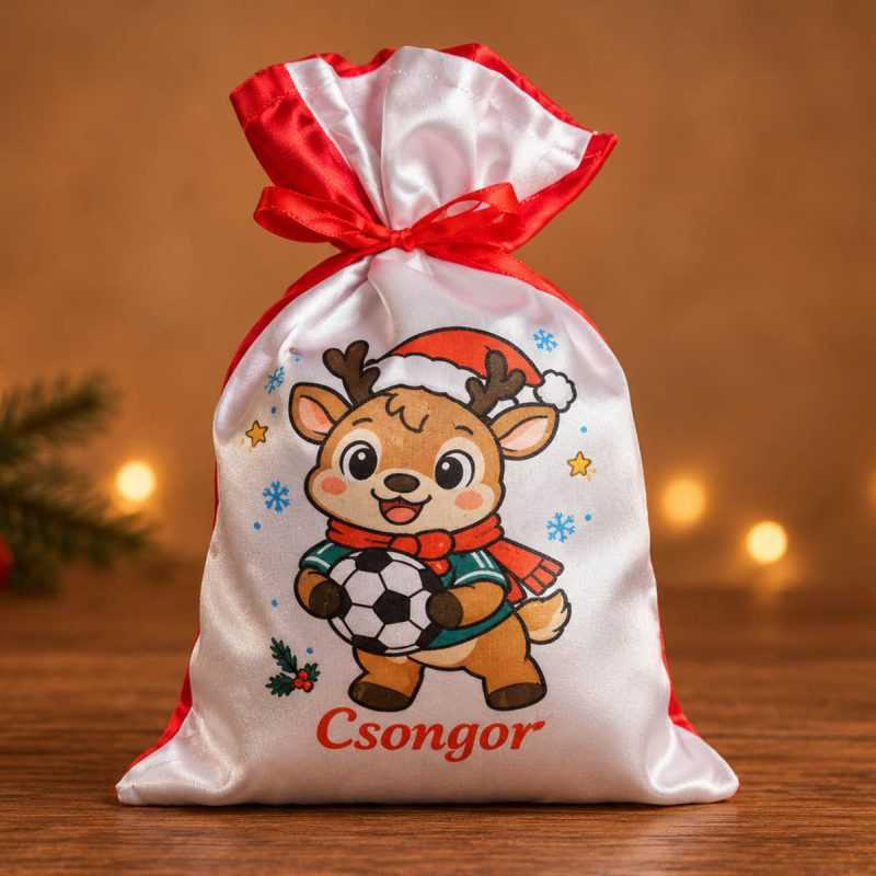 Névre szóló mikulászsák-Rénszarvas minta focilabdával